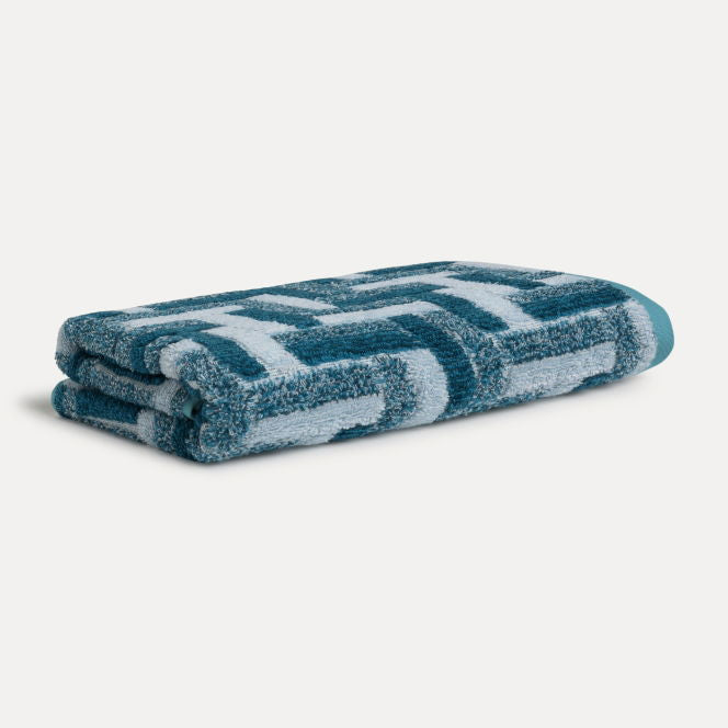 Möve Duschtuch Tide Tiles – 67 × 140 cm, Aqua, Baumwolle, 520 g/m²