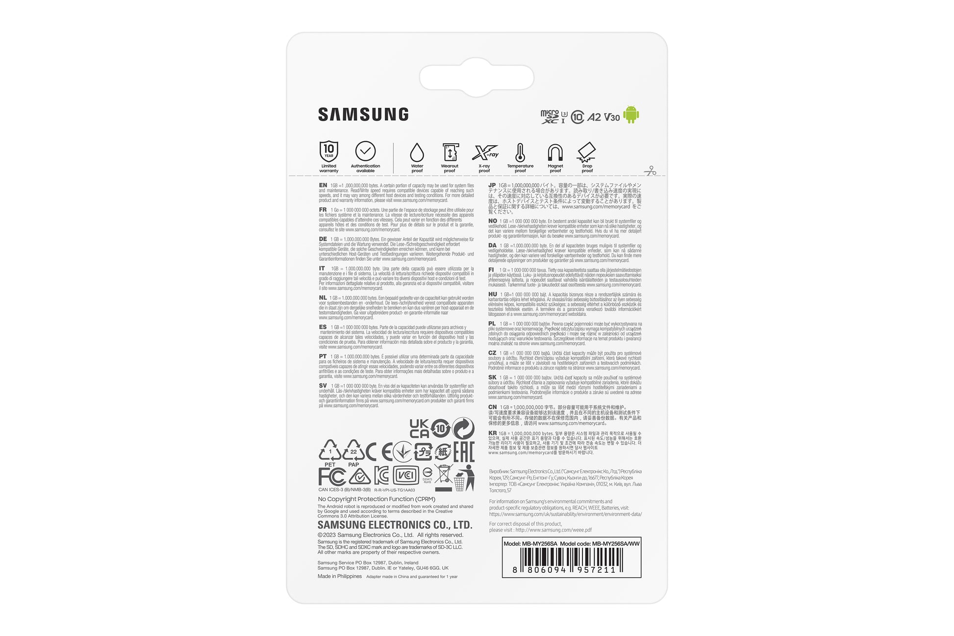 Samsung MB-MY256S microSDXC 256 GB – UHS-I, U3, V30, A2, 200/130 MB/s, inkl. SD-Adapter, Blau