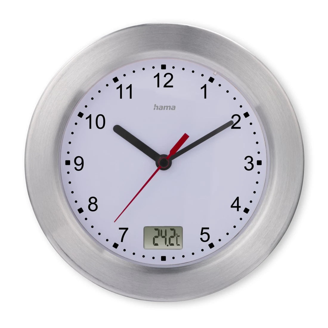 Hama Wanduhr – Analog, lautlos, Thermometer, Ø 17 cm, weiss, Glas