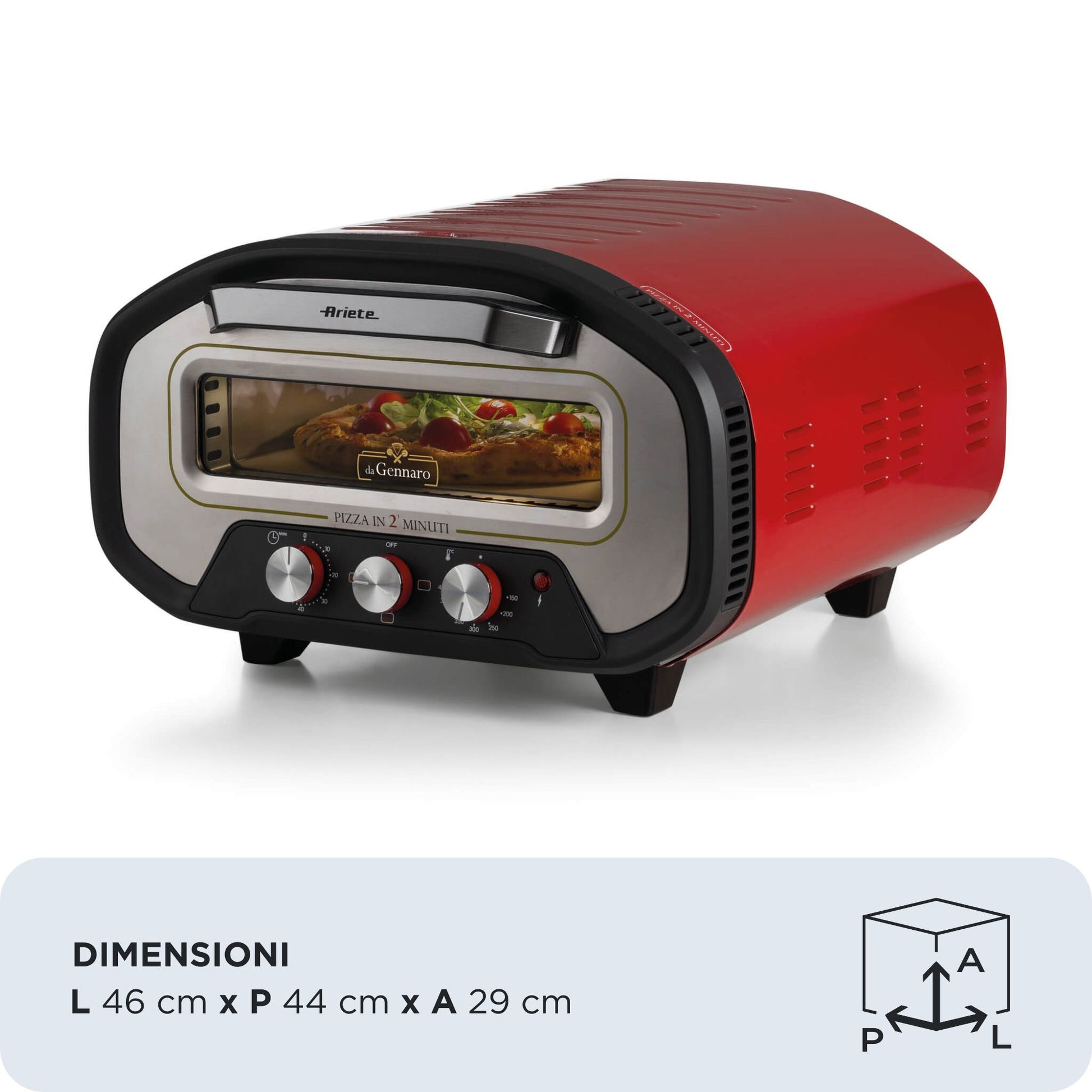 Ariete Pizzaofen ARI-3901 – 1 Pizza, 32 × 32 cm, 2200 W – rot/silber
