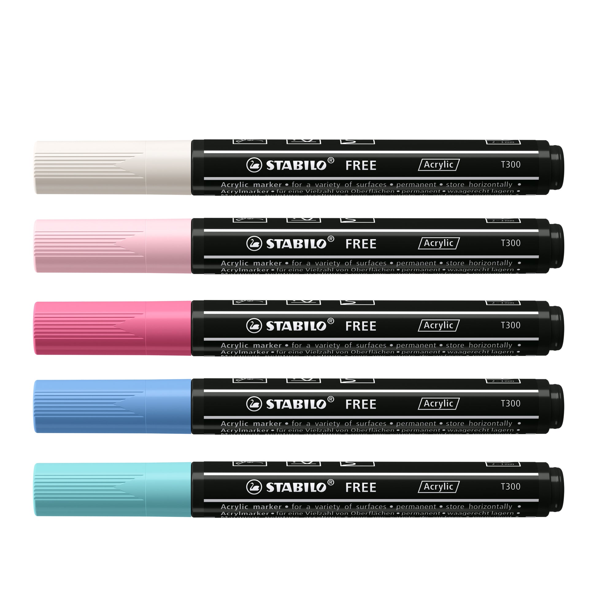 STABILO FREE Acryl T300 Acrylmarker – Rundspitze 2–3 mm – Candy, 5er-Set – für Stein