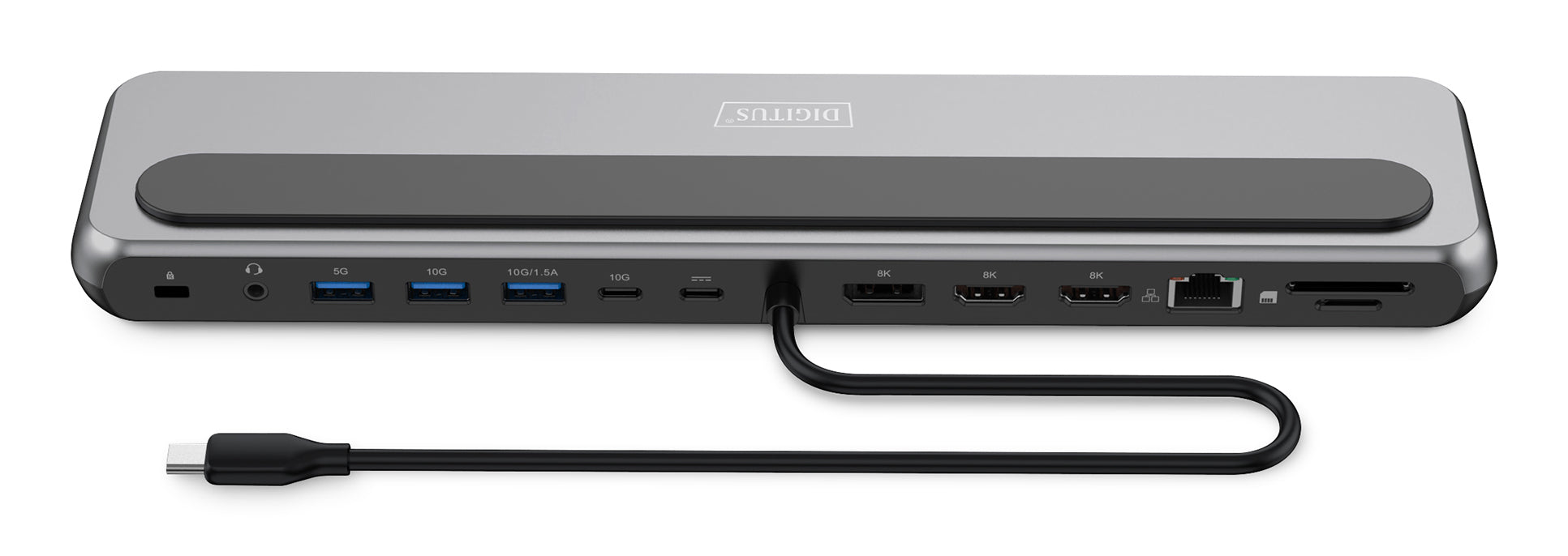 Digitus Dockingstation – USB-C, 1× DP, 2× HDMI, 3× USB-A, 2× USB-C, 100 W PD, GbE, für Windows/Mac/ChromeOS