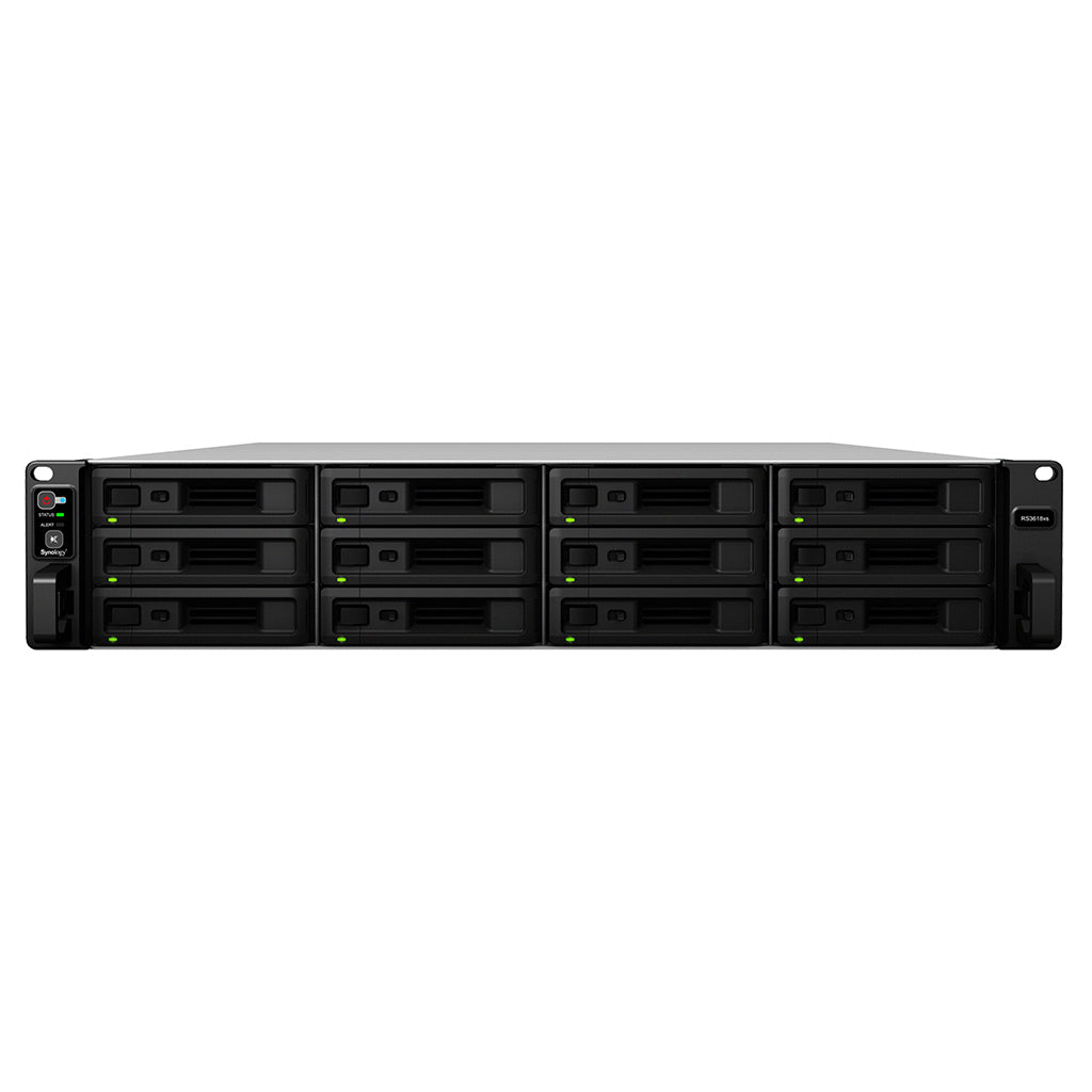 Synology RS3618xs – 12-Bay Rack 2U NAS – Intel Xeon D-1521, 8 GB RAM, 1GbE, DSM, für 2,5"/3,5" HDD/SSD, SATA