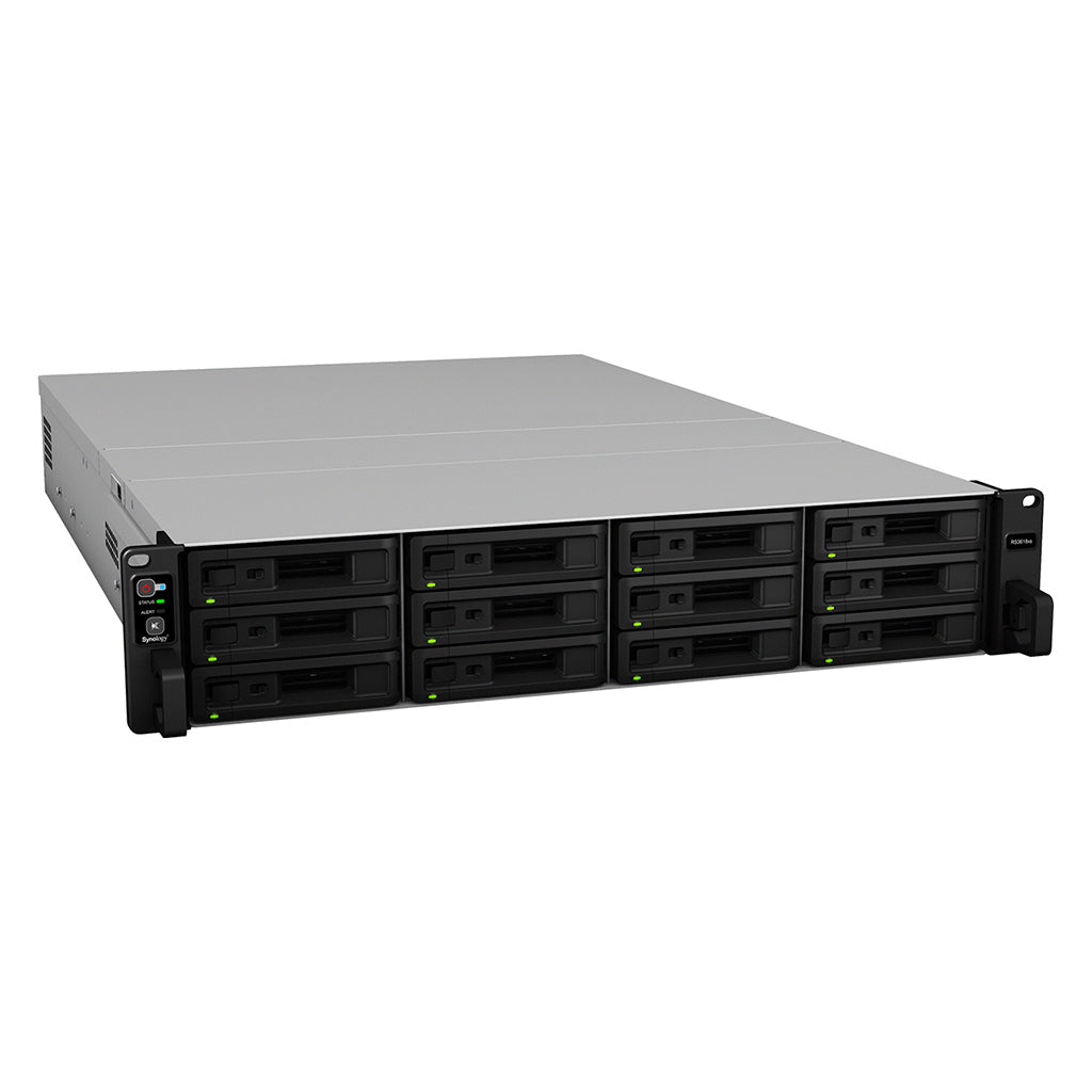 Synology RS3618xs – 12-Bay Rack 2U NAS – Intel Xeon D-1521, 8 GB RAM, 1GbE, DSM, für 2,5"/3,5" HDD/SSD, SATA
