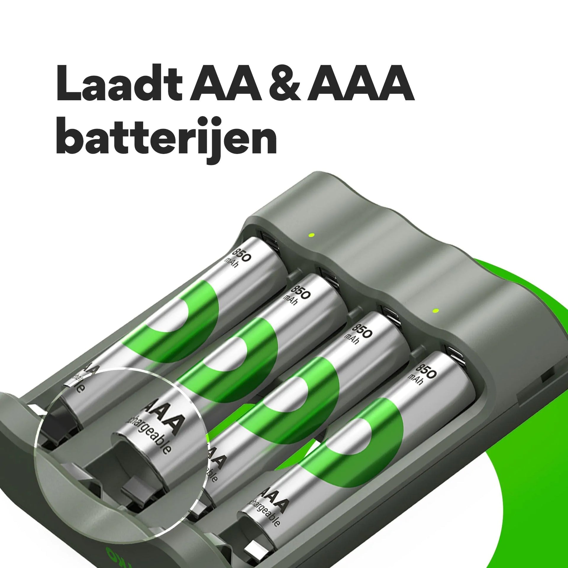 GP Batteries B421 Batterieladegerät 4× – für AA, AAA – inkl. 4× AAA 850 mAh, USB, NiMH, -dV Vollladungserkennung