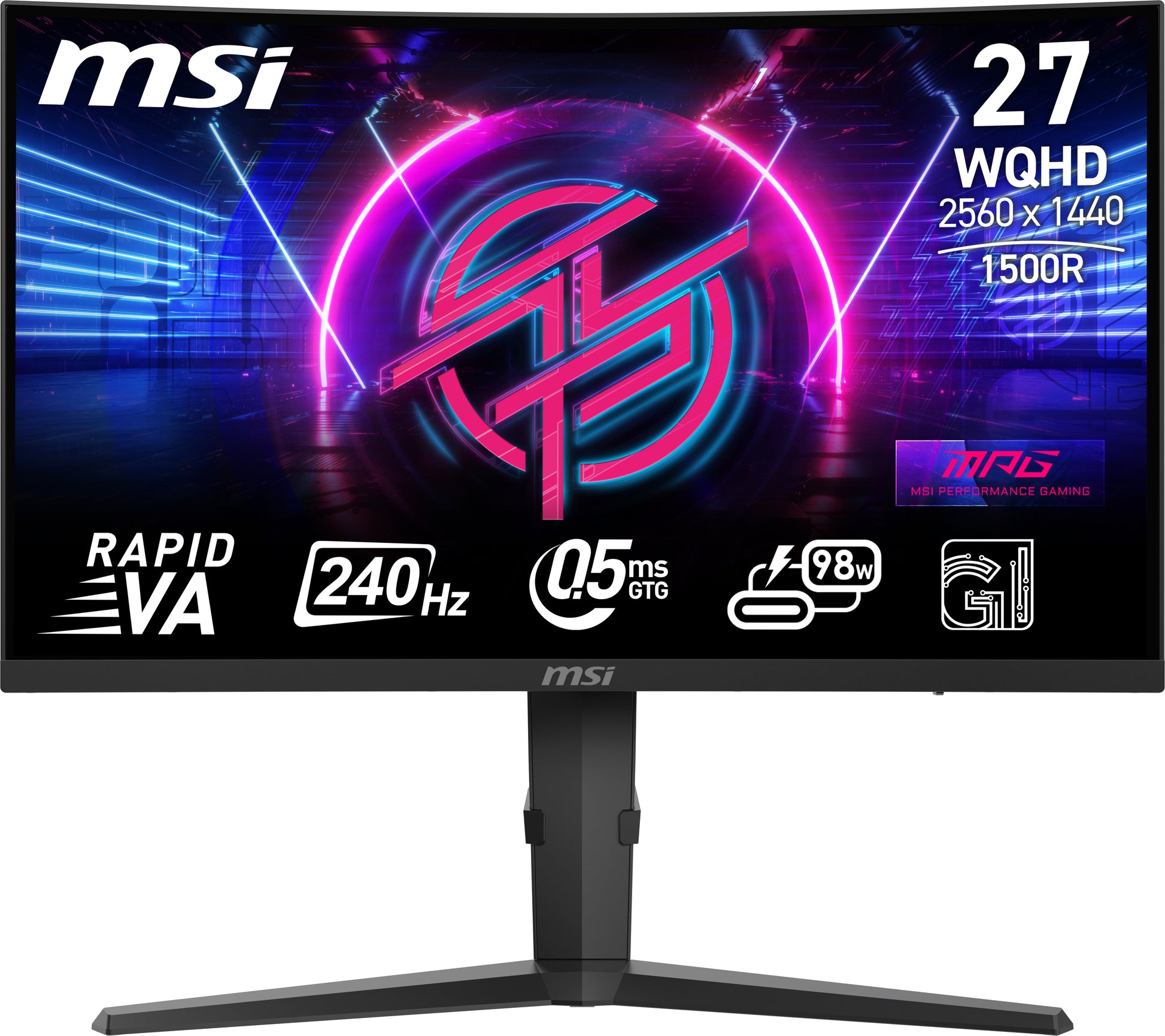 MSI MPG 275CQRXFDE – Monitor, 27" WQHD (2560 × 1440), VA, 240 Hz, 350 cd/m², Gebogen, USB-C, Schwarz