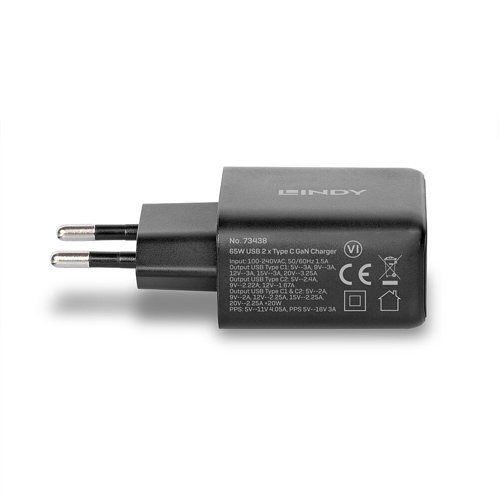 Lindy Ladegerät – 65 W, 2× USB-C, GaN
