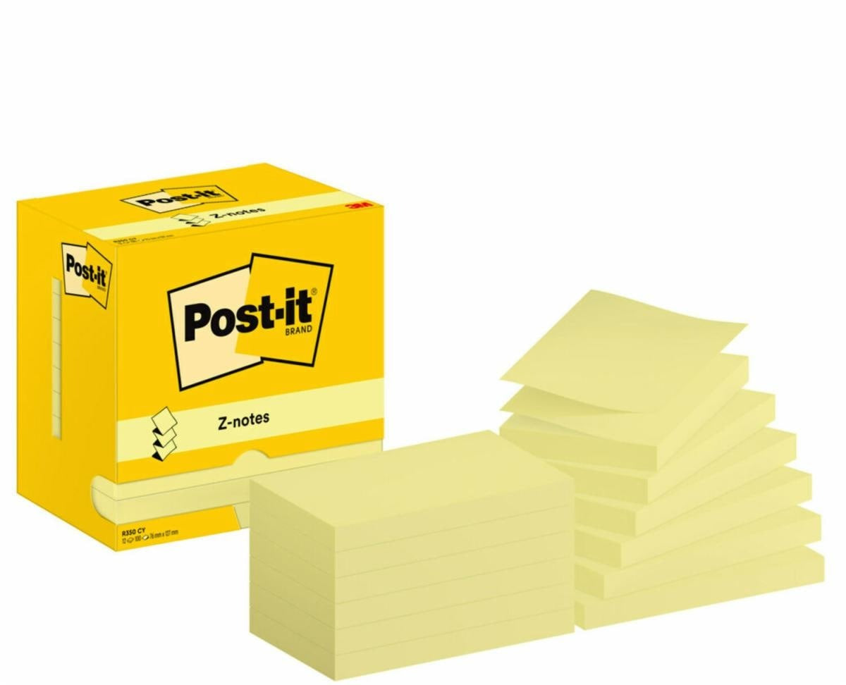 Post-it Haftnotizen Z-Notes – 127×76 mm – Gelb, 12×100 Blatt, PEFC