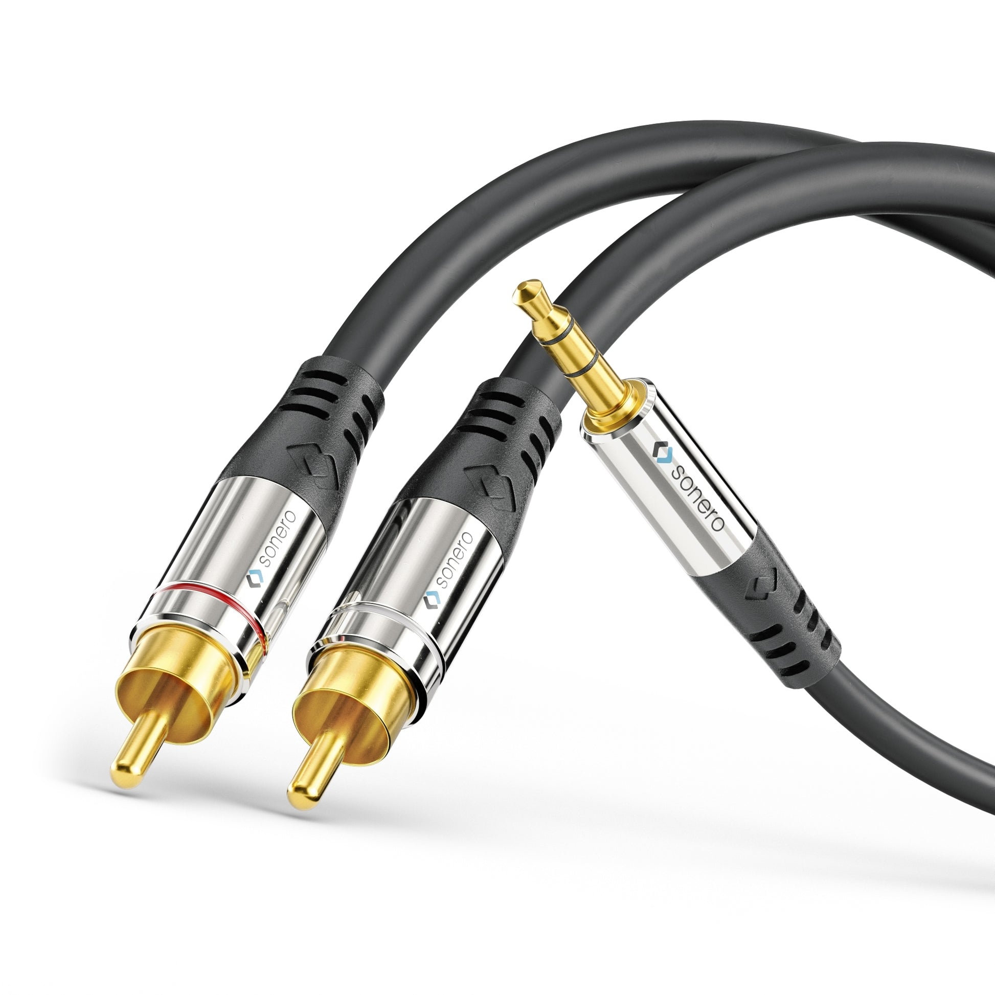 Sonero 3,5-mm-auf-2×-Cinch-Adapterkabel – Stecker-zu-Stecker – 1 m, vergoldete Stecker
