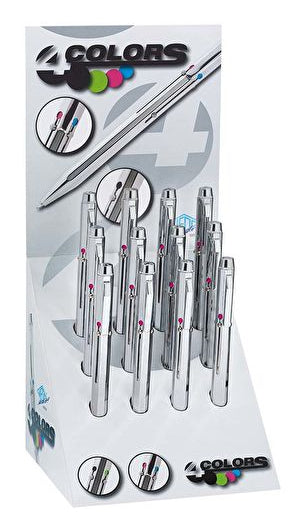 Wedo Multifunktions-Kugelschreiber – 4 Farben, Druck, Silber, 12er Pack, nachfüllbar
