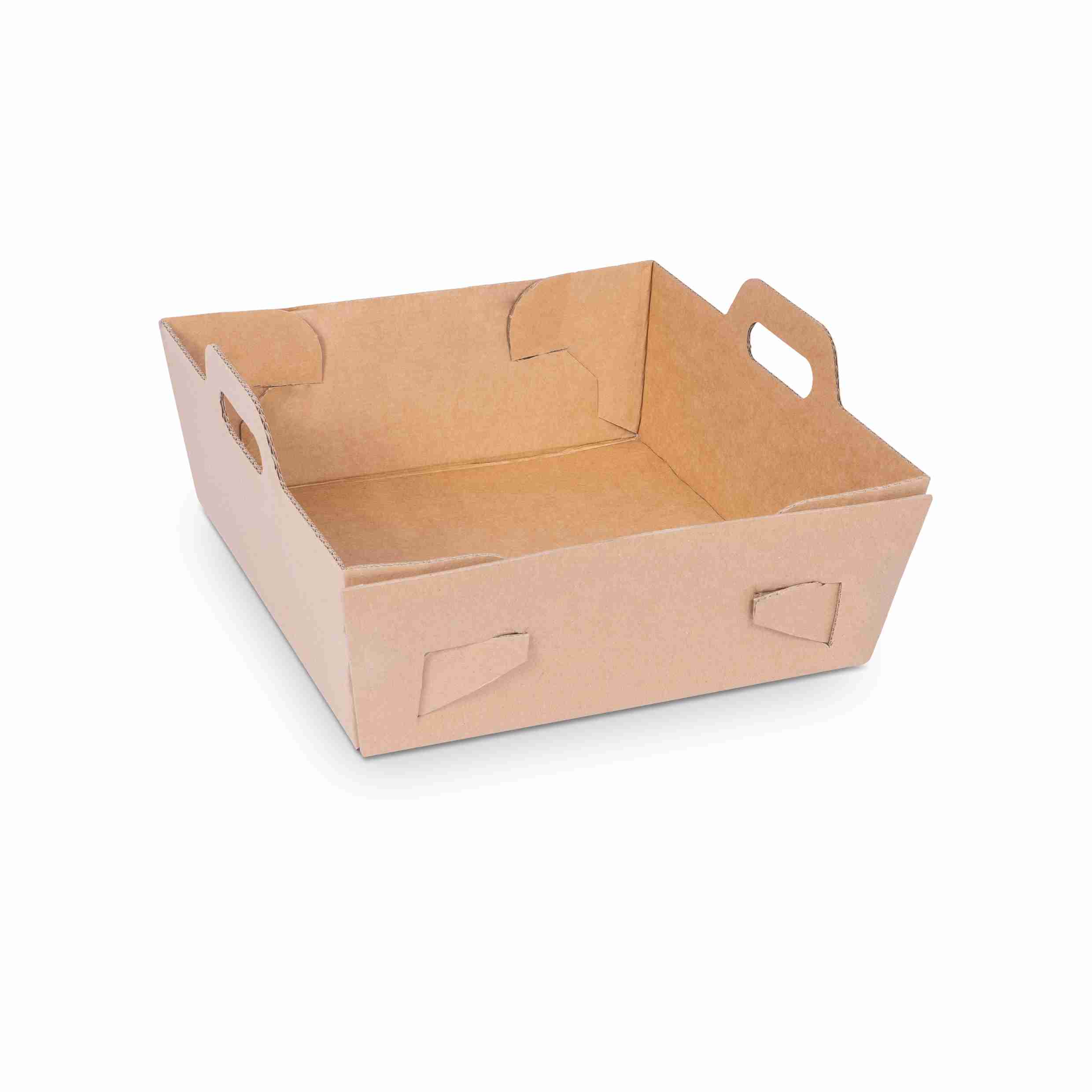 Model Versandverpackung – 300 × 300 × 120 mm, braun, Wellkarton, mit Tragegriffen – 1 Stk., ab 50 Stk.