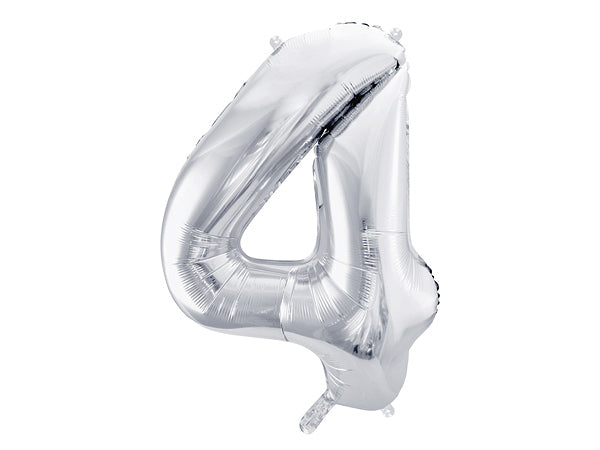 PartyDeco Folienballon Zahl 4 – Silber – 86 cm – Folie – 1 Stk