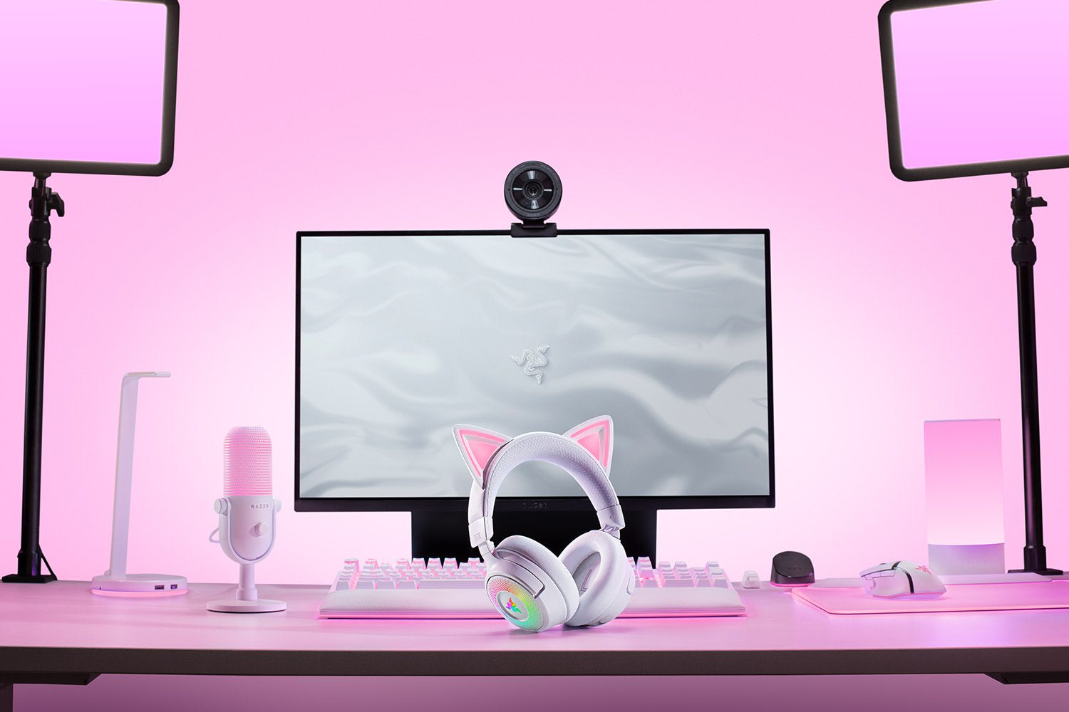 Razer Kraken Kitty V3 Pro – Gaming-Headset – Bluetooth, Surround-Sound, Mikrofon – Weiss – für PC/PS5/PS4