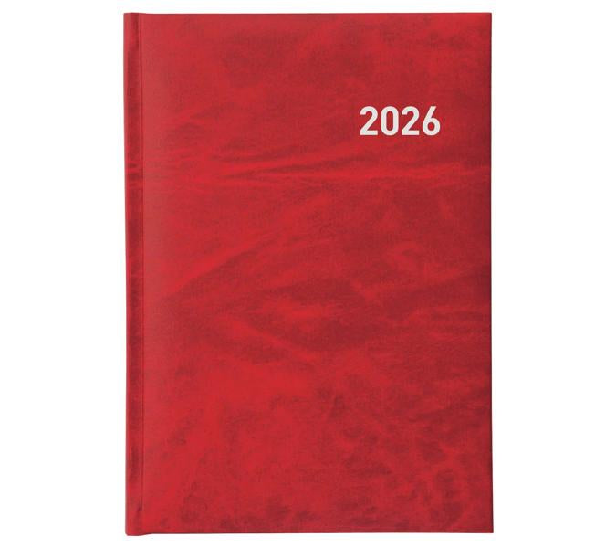 Biella Executive Agenda – 1 Tag pro Seite, gebunden, 14,5 × 20,5 cm, 2026, 1/2-Stunden-Takt, Rot, FSC