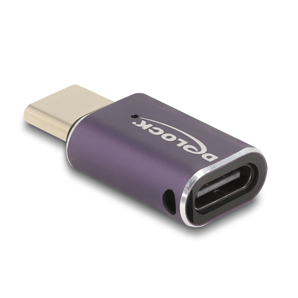DeLOCK USB-Adapter USB-C auf USB-C – USB4 40 Gbit/s – PD 240 W – Metallgehäuse – Violett