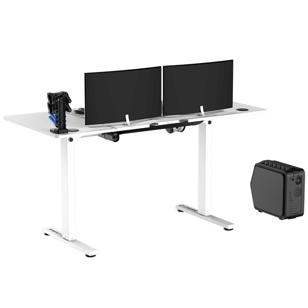 Ultradesk Level V2 Gaming-Tisch – 140 × 68 cm, höhenverstellbar, weiss, Stahl