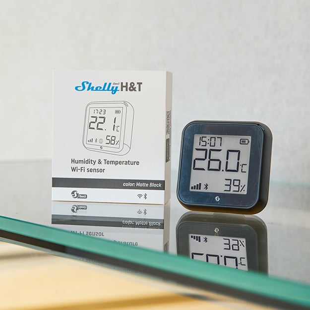 Shelly Gen3 – Temperatur- & Feuchtigkeitssensor, WLAN & Bluetooth, E-Paper-Display – Schwarz