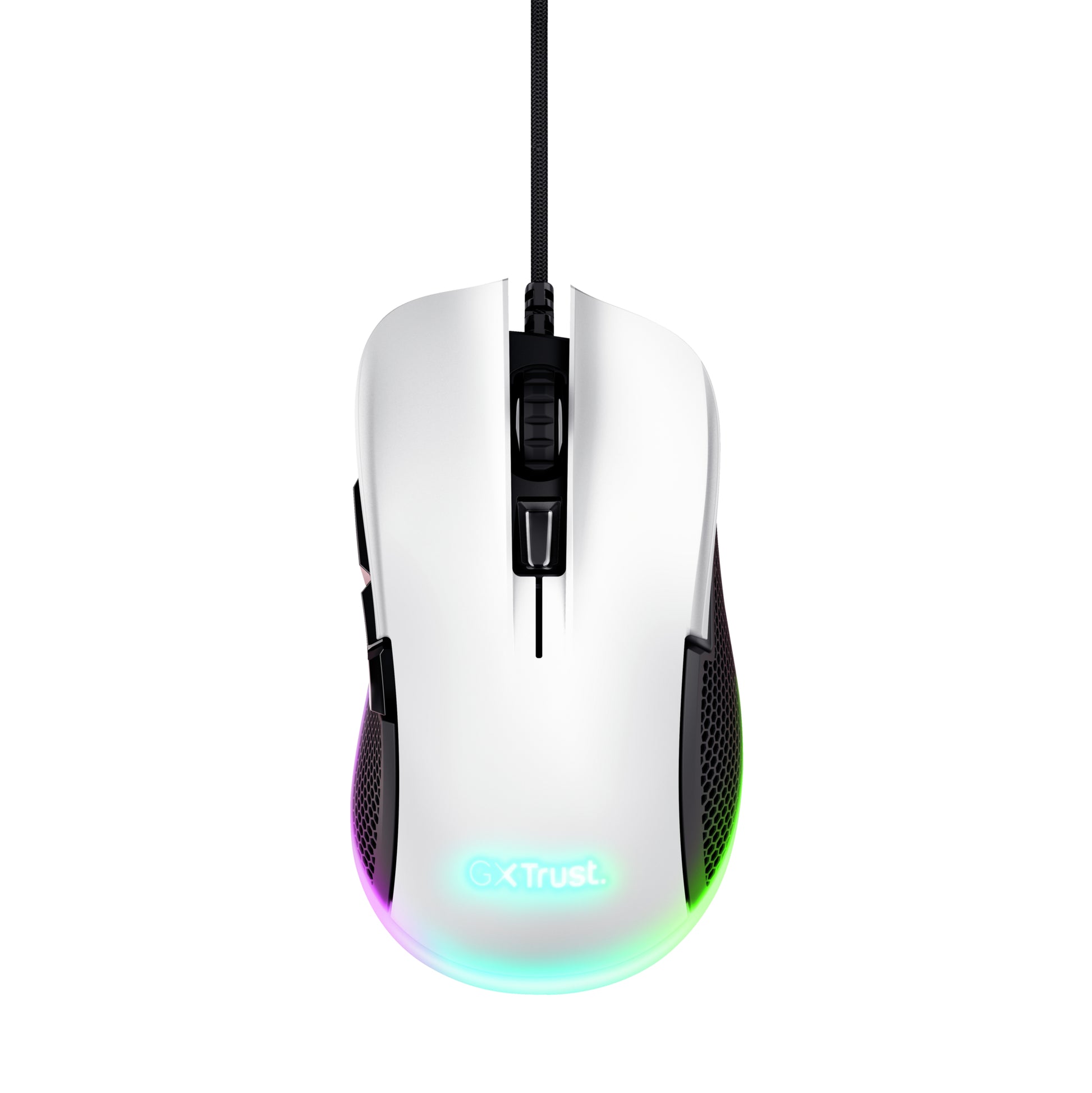 Trust GXT922W Ybar Gaming-Maus – kabelgebunden, 1'000 Hz, 6 Tasten, beidhändig, RGB-Beleuchtung, weiss