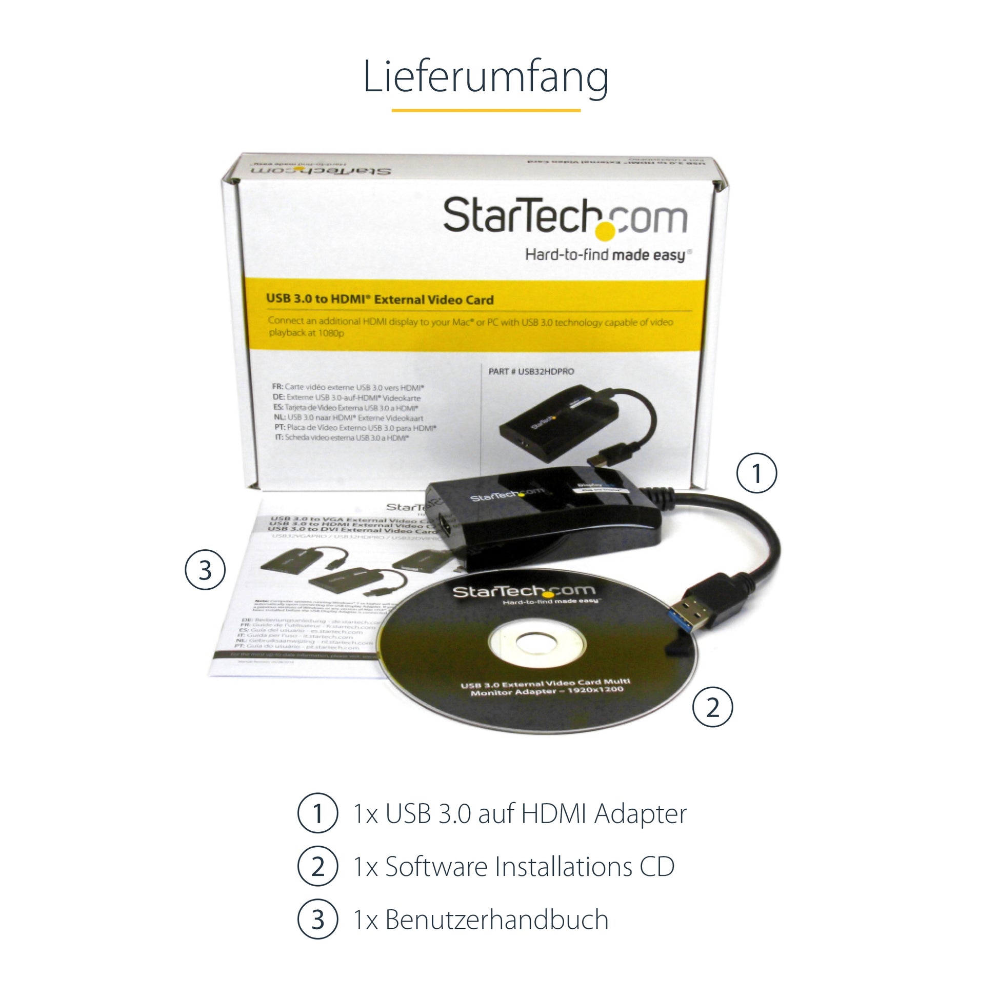 StarTech.com USB-A zu HDMI Adapter – 1920 × 1200, USB 3.2 Gen 1, 0,9 m, für Windows/Mac/Linux