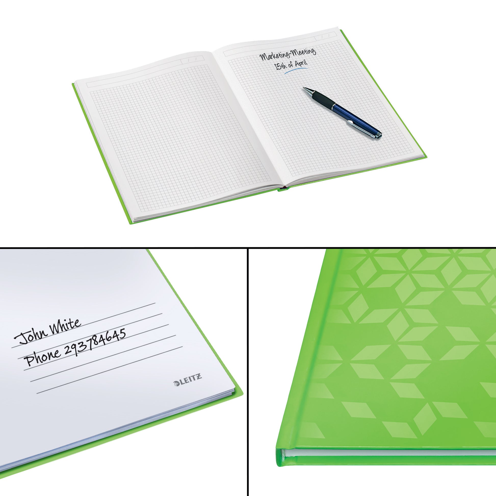 Leitz Notizbuch, A4, kariert, Fadenheftung, Karton, 160 Seiten, 90 g/m² – grün