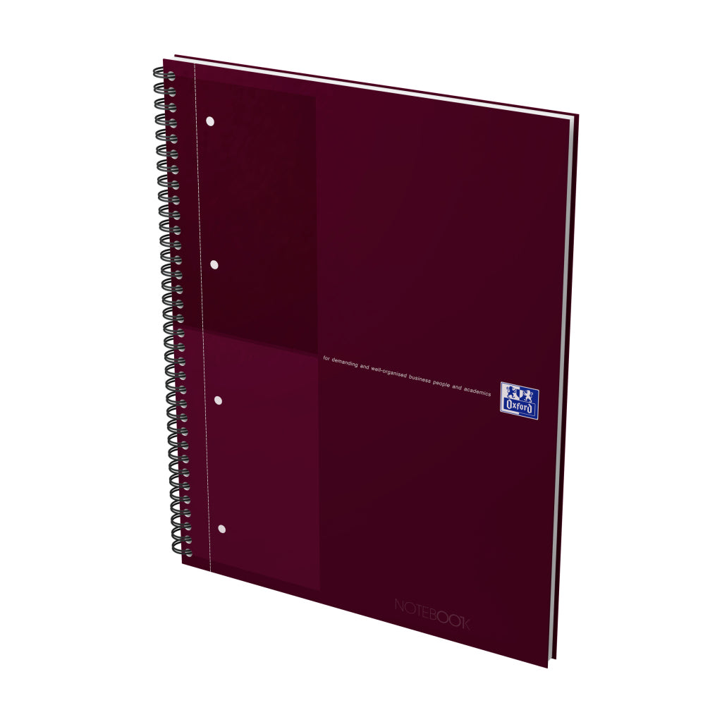 Oxford Collegeblock – A4+ – 80 g/m² – Doppelspirale, mikroperforiert, Kopfzeile, doppelter Rand, Burgund