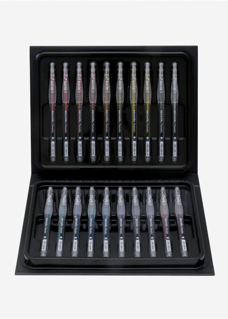Karin DECOGEL 30C3 Gelschreiber – Farben sortiert, Spitze 1 mm, wasserfest, metallic, 20er-Set