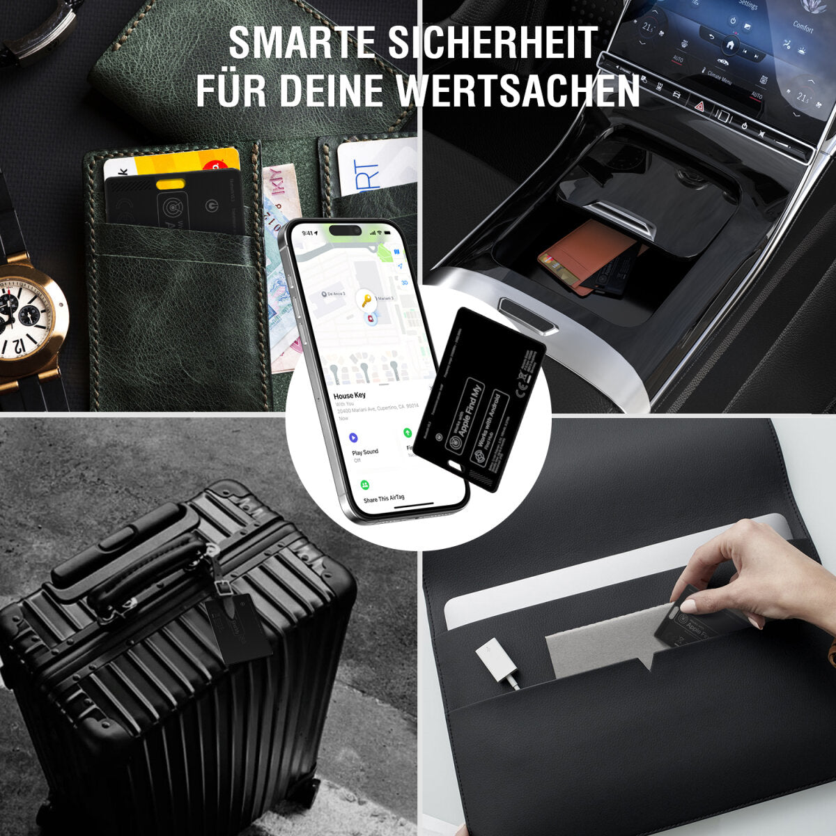 4smarts Kartenspot SkyTag Card Duos ReCharge – für Apple Find My-App, 85,6 × 54 × 2 mm, schwarz, ABS/PC, 10 g