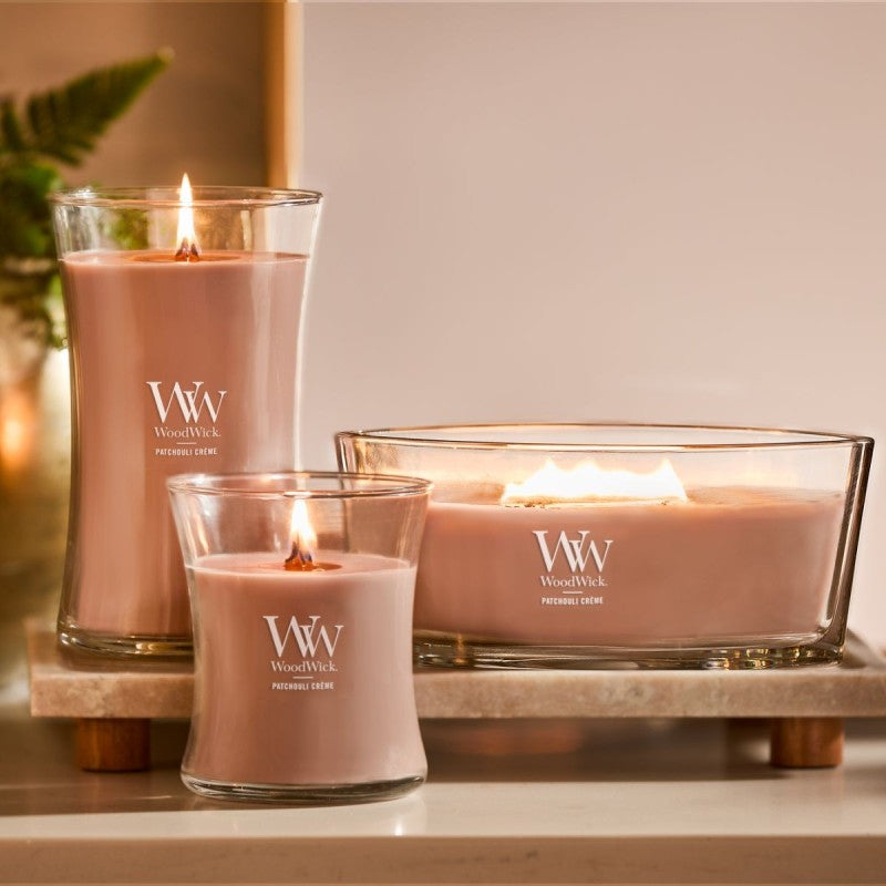 WoodWick Duftkerze Patchouli Creme, Sojawachs, Ø 10 cm, 18 cm, 1 Stück