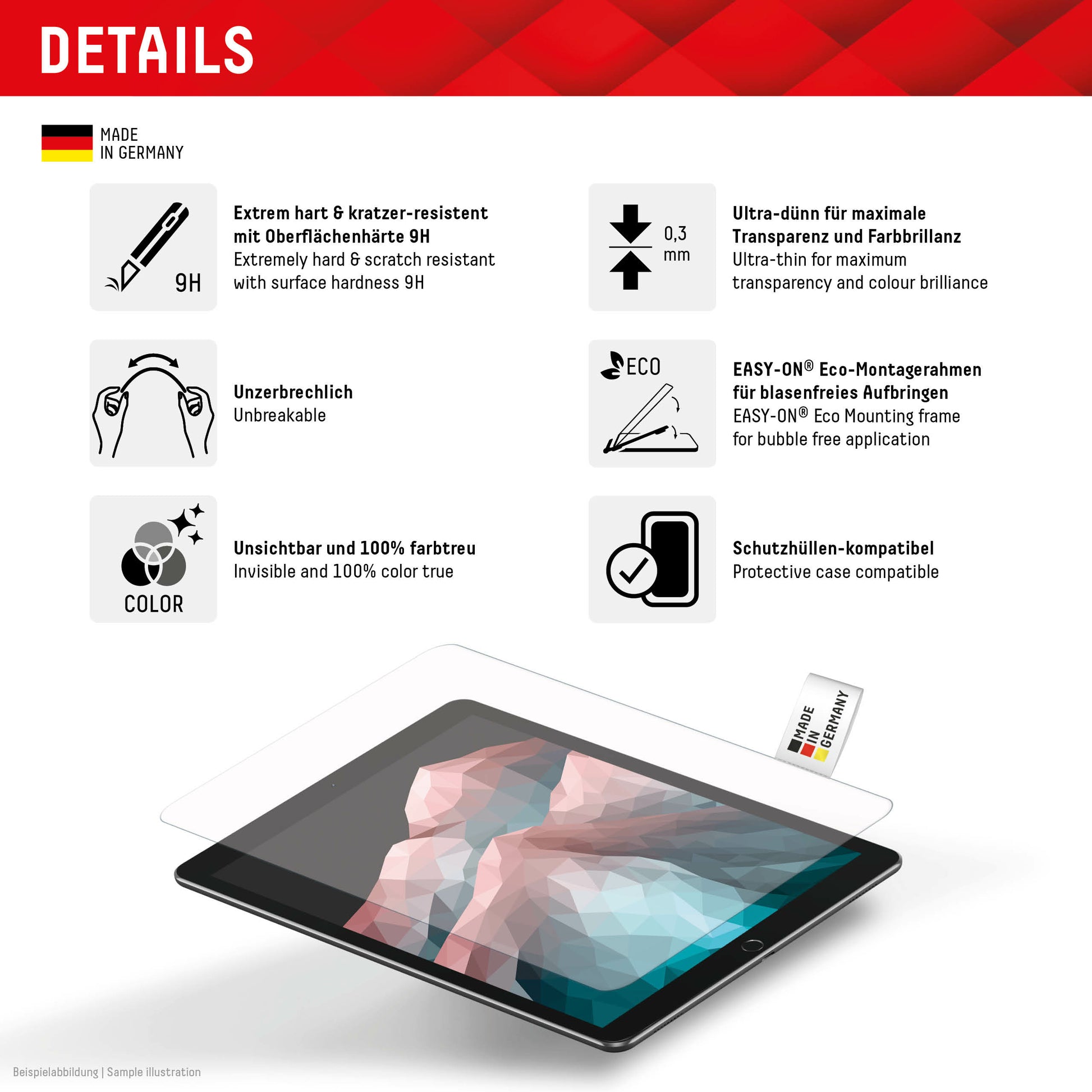 E.V.I. Panzerglas für Apple iPad Air 10,9" (6. Gen.) – 9H, Anti-Fingerprint