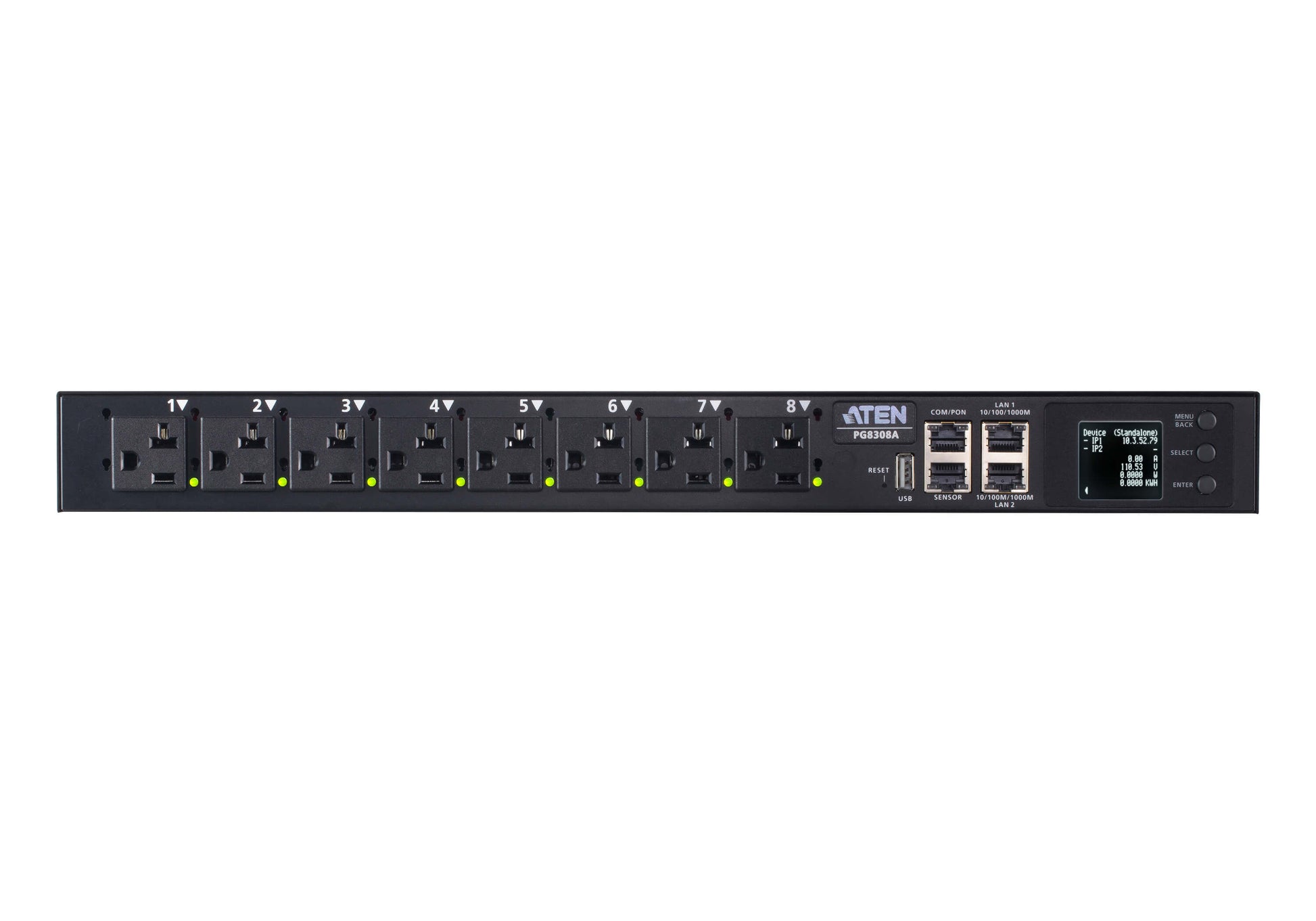 ATEN PG8308G – Rack-PDU gemessen, geschaltet, 6× IEC C13 + 2× IEC C19, 32 A, Stecker IEC 60309, 1U