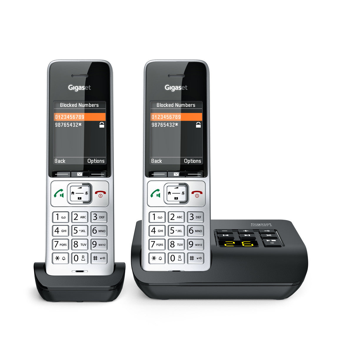 Gigaset Comfort 500 A Duo – mit Anrufbeantworter, inkl. 2 Mobilteile, Schwarz/Silber