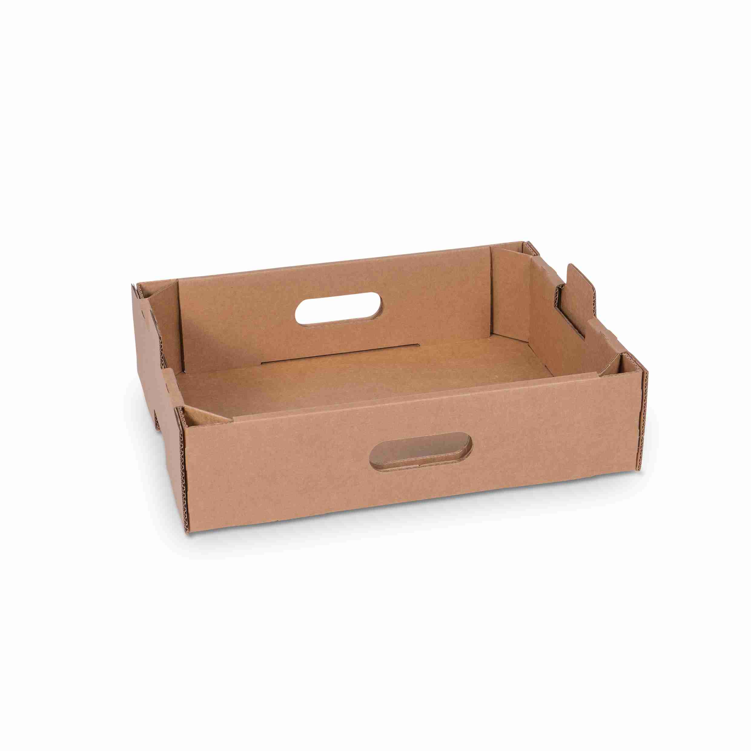 Model Versandverpackung – 374 × 274 × 95 mm, braun, Wellkarton, nassfest, mit Grifflöchern – 1 Stk., ab 200 Stk.