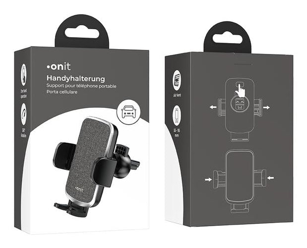 ONIT Auto-Halterung, Lüftung, drehbar, neigbar – für Geräte 55–95 mm – Schwarz, ABS
