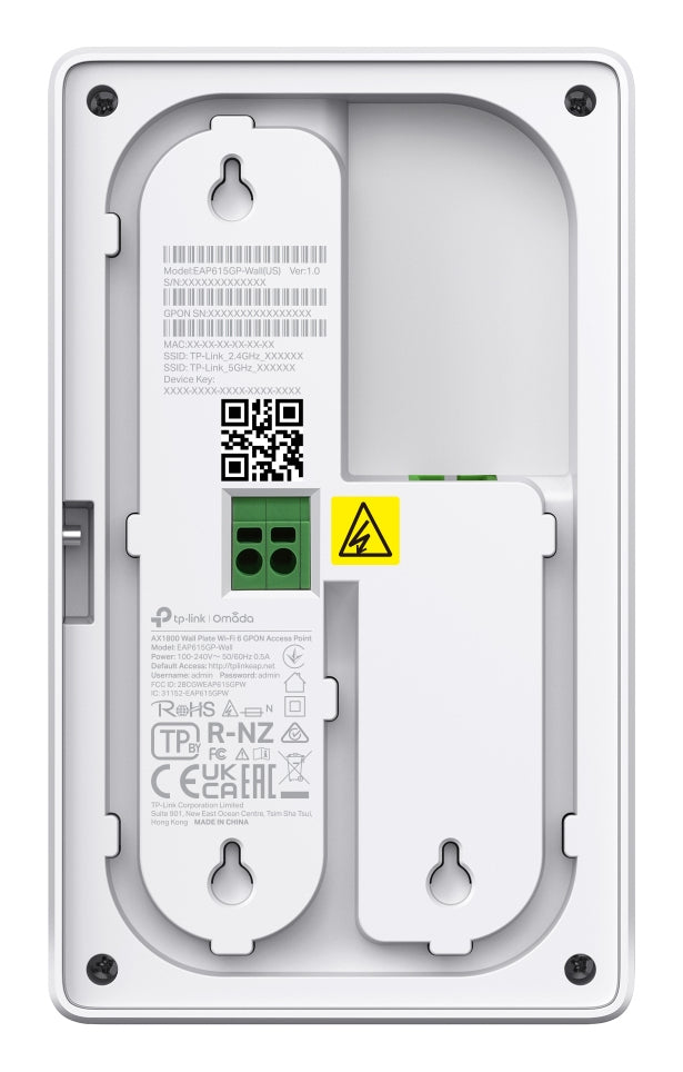 TP-Link EAP625GP-Wall Access Point – Wi-Fi 6 AX1800, Dual-Band, 2× 1G, 1× GPON, PoE-Out (802.3af)