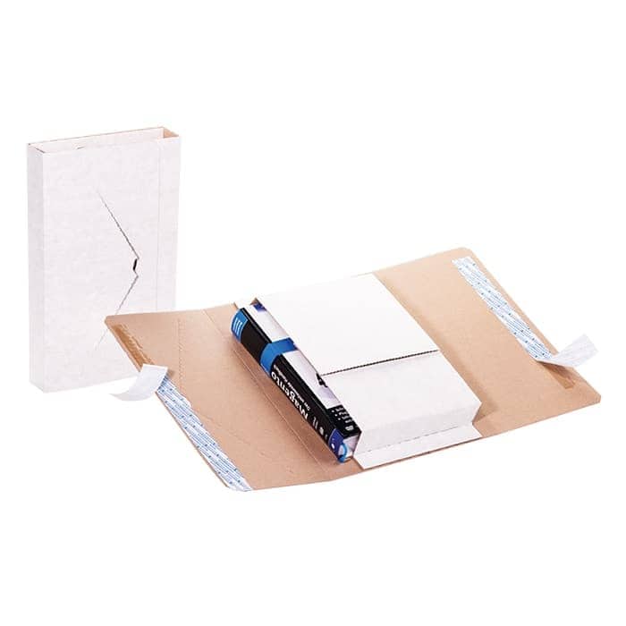Brieger Versandverpackung VARITOP – höhenverstellbar 0–100 mm, 2 Selbstklebeverschlüsse, weiss
