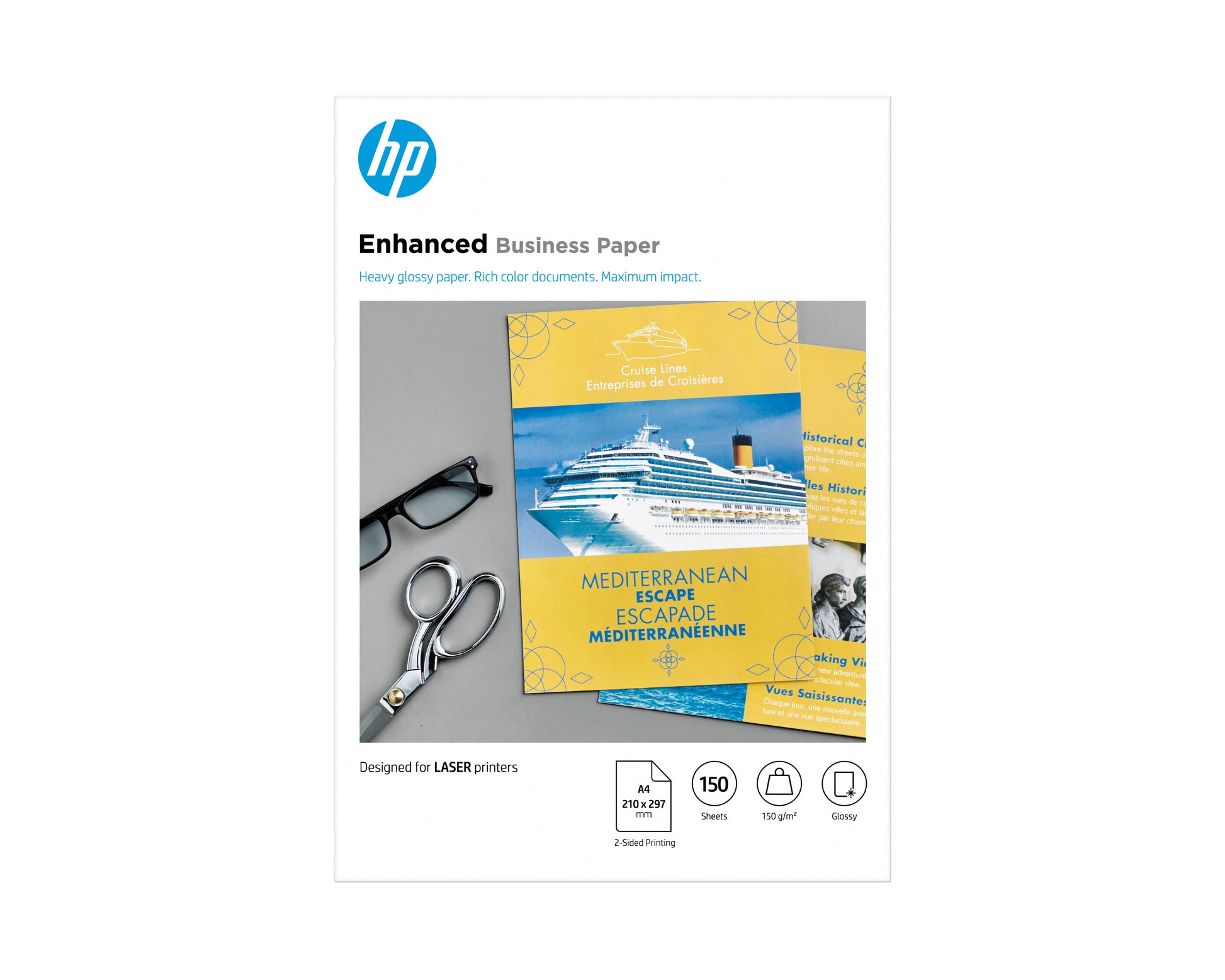 HP Kopierpapier – A4, 150 g/m², weiss – glänzend – für Laser – 150 Blatt