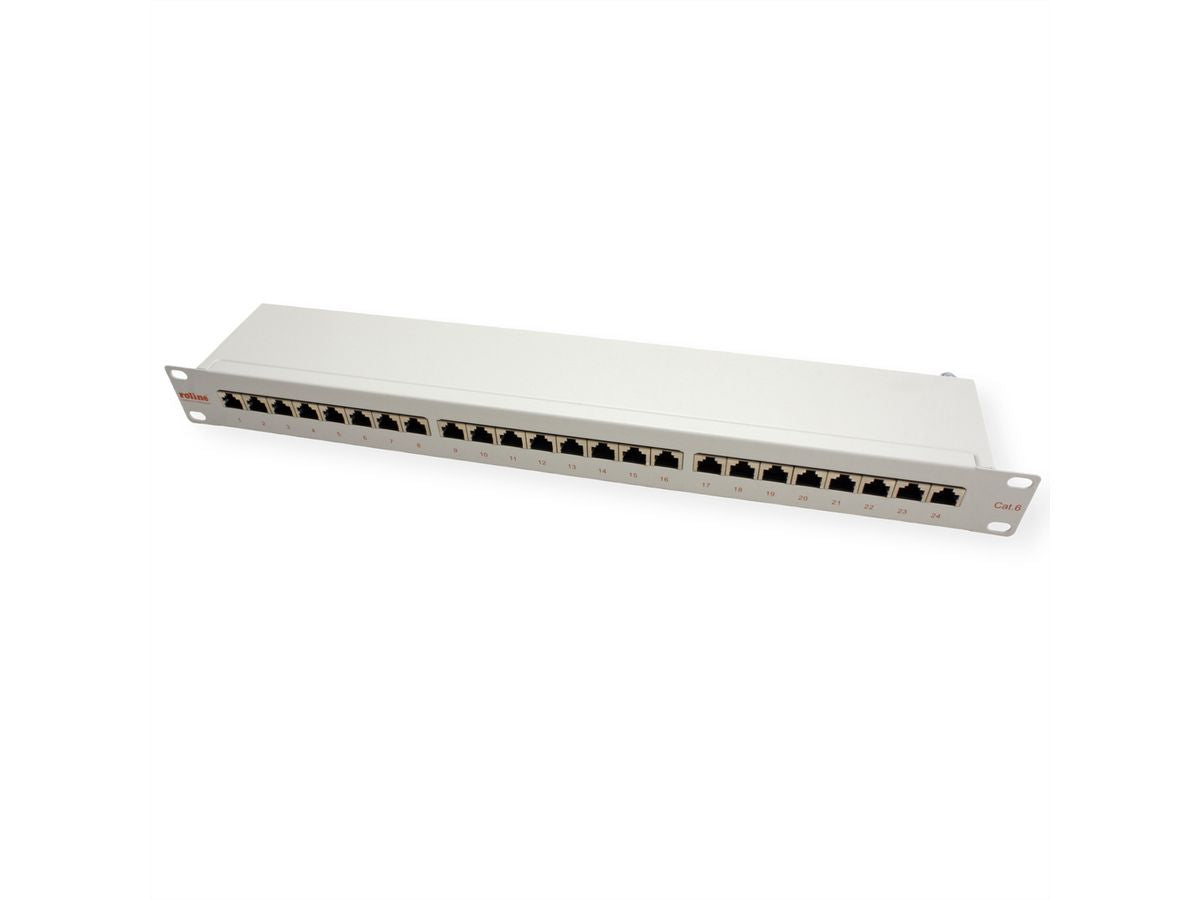 ROLINE Patchpanel Cat.6 (Klasse E) – 24× 1G, geschirmt, 19", 1U, grau