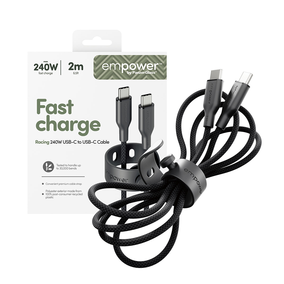 PanzerGlass emPower von PanzerGlass – USB-Kabel – USB-C auf USB-C – USB 2.0 (480 Mbit/s) – 2 m – PD 240 W – Schwarz