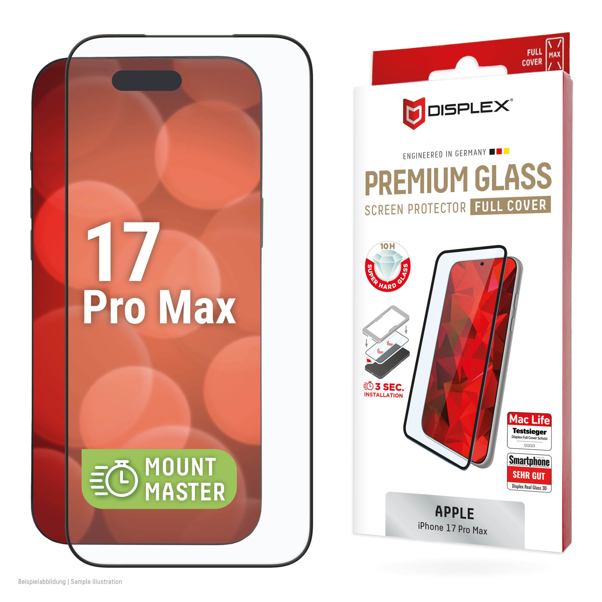 Displex Displayschutz (Panzerglas), 10H – für iPhone 17 Pro Max – mit Applikator
