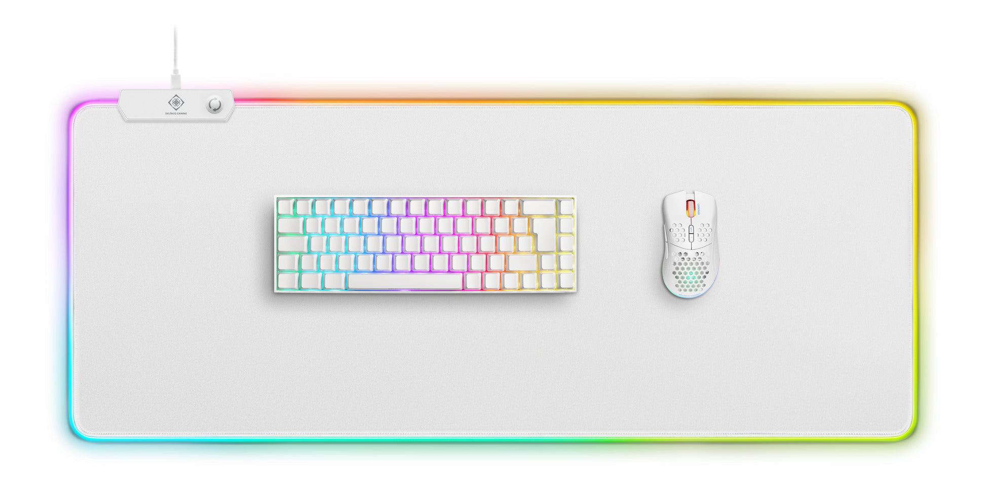 Deltaco Gaming GAM-079-W XL – Gaming-Mauspad – 900 × 360 mm, RGB, Stoff, Weiss