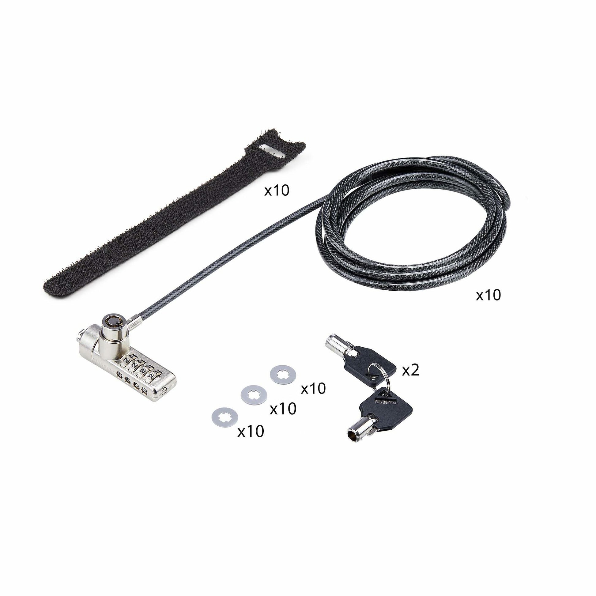 StarTech.com 10er-Pack Kabelschloss für Laptop – Kensington, Kombinationsschloss, 2 m – Schwarz/Stahl