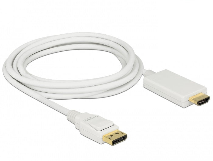 DeLOCK DisplayPort auf HDMI Kabel DP 1.2 4K 60 Hz – 3 m – Weiss