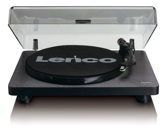 Lenco L-30 – Plattenspieler – Stationär – Riemenantrieb, 33⅓ U/min, USB, eingebauter Verstärker – Schwarz
