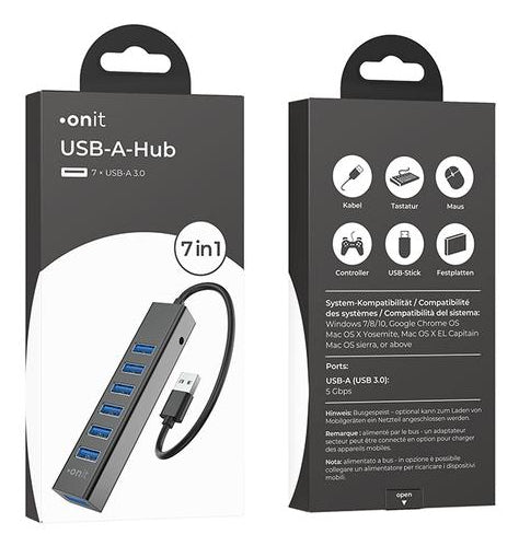 ONIT F01256 USB-Hub – 7× USB-A, 15 W PD, für Windows/Mac/ChromeOS