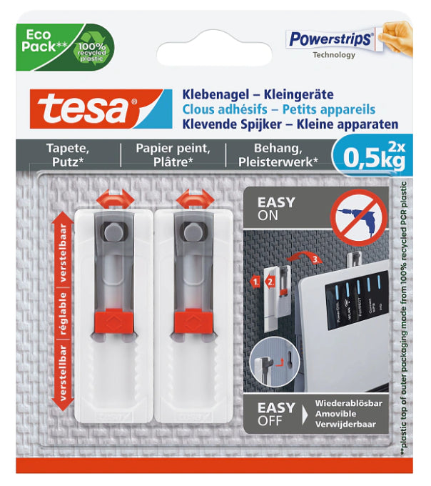 TESA Klebenagel – Kunststoff, Weiss, 12 × 14 × 1,4 cm – 2er-Pack