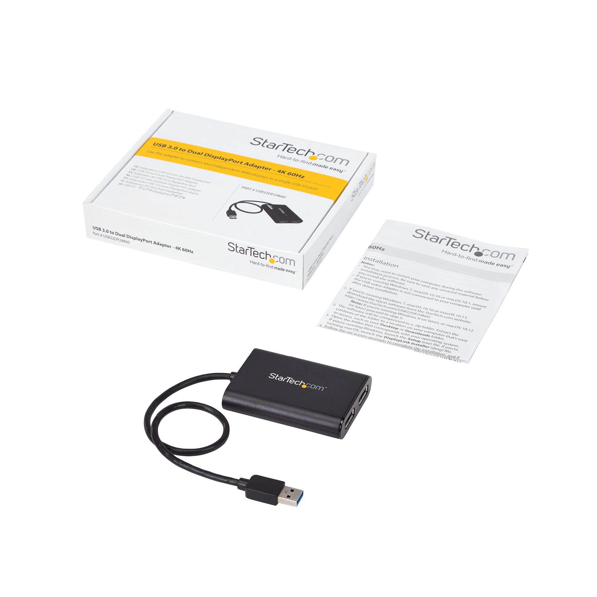 StarTech.com Multi-Monitor-Adapter USB-A zu 2× DisplayPort – 4K (4096 × 2160) @ 60 Hz, 0,3 m