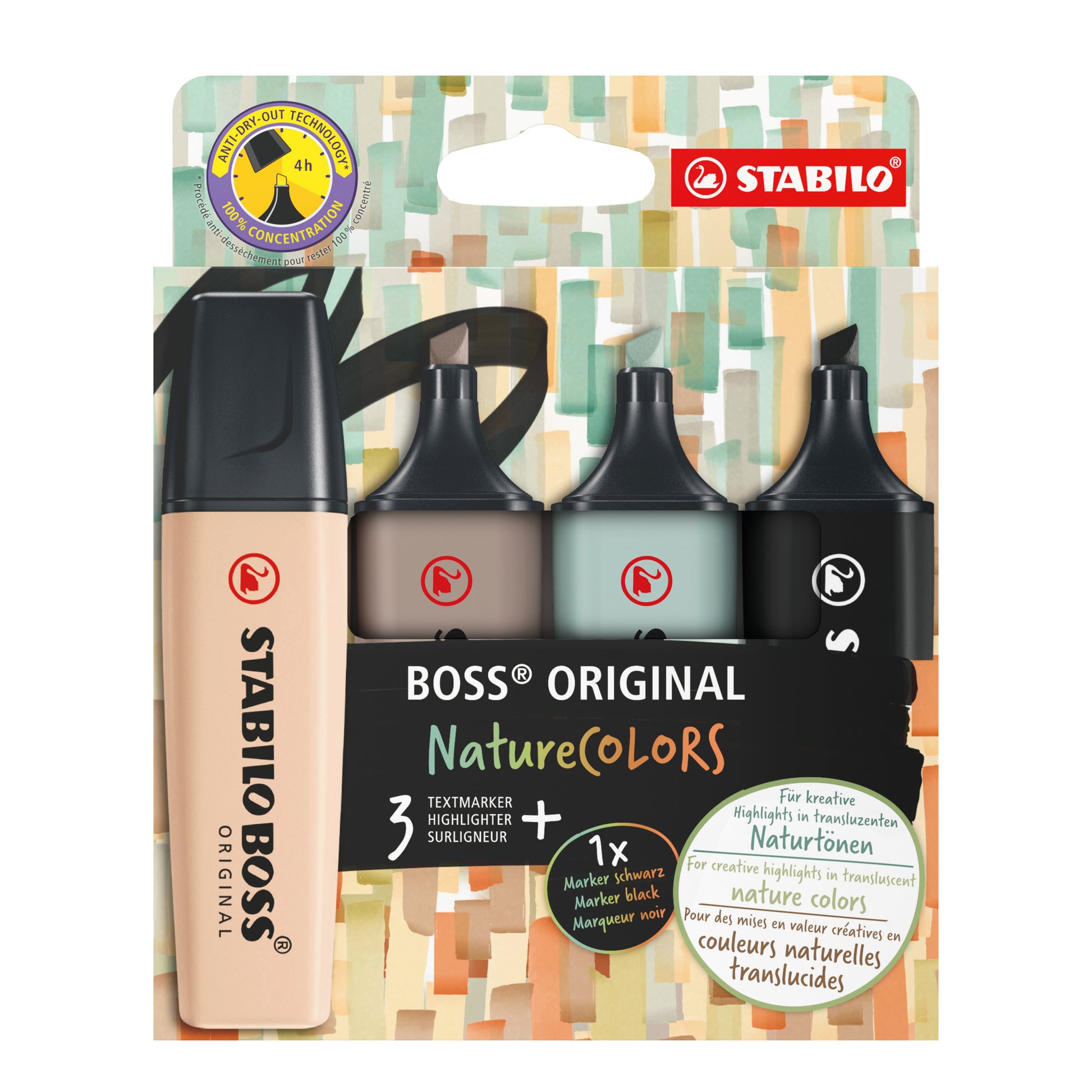 STABILO BOSS Original Textmarker Set 4 Farben – Keilspitze, 2–5 mm