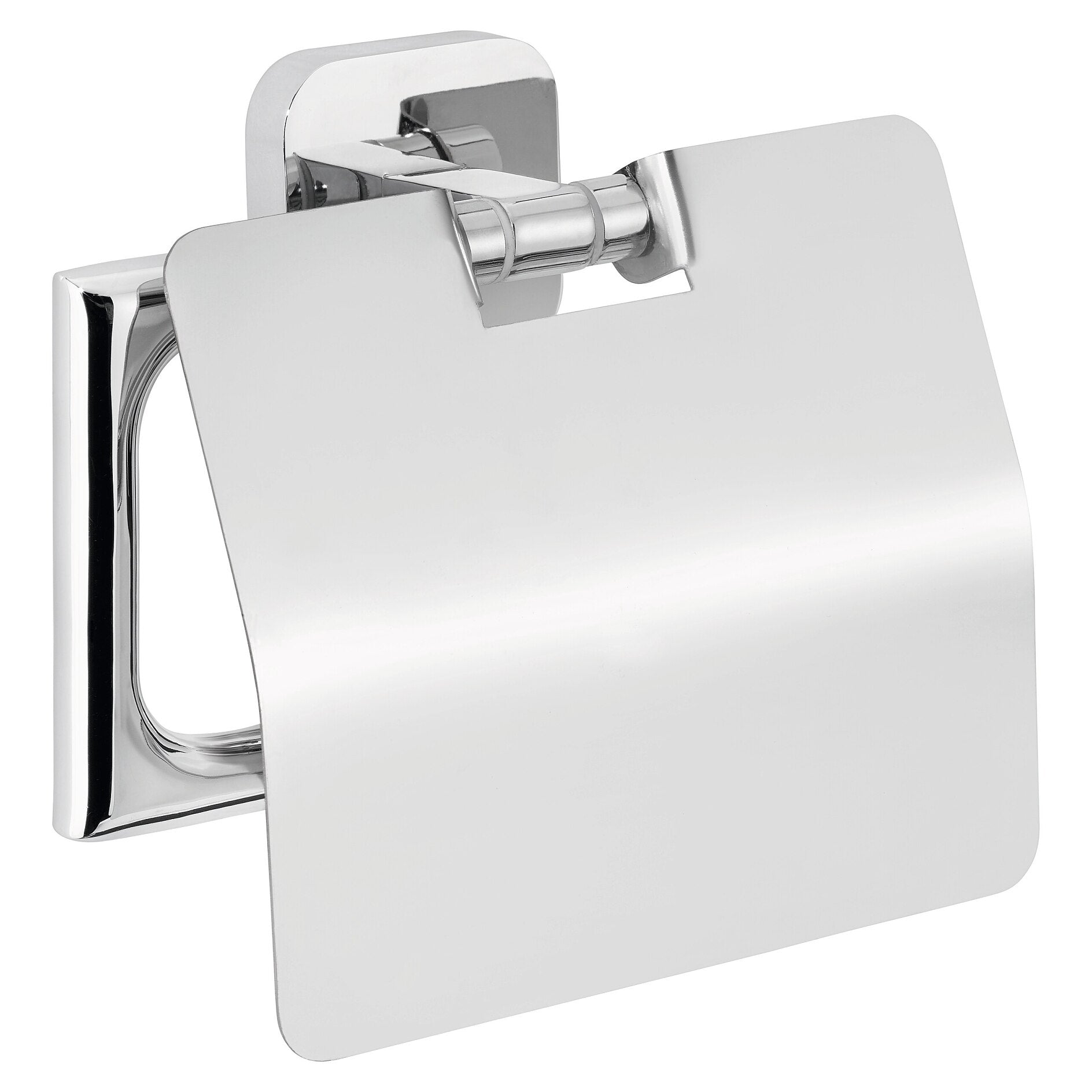 TESA Toilettenpapierhalter – Metall chrom, wandmontiert, klebend, mit Deckel, 13,2 × 13,5 × 4,8 cm