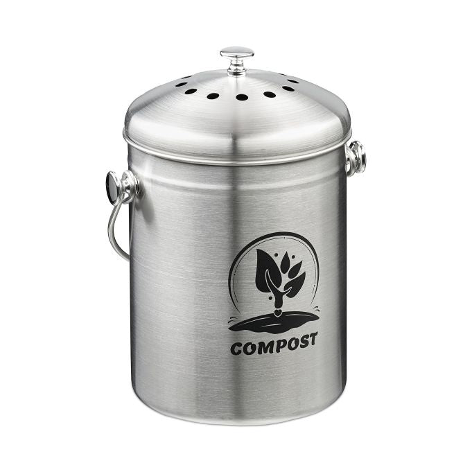 Relaxdays Komposteimer 10051224_55 – 5 l – Edelstahl, Oval – Schwarz/Silber – mit Geruchsfilter