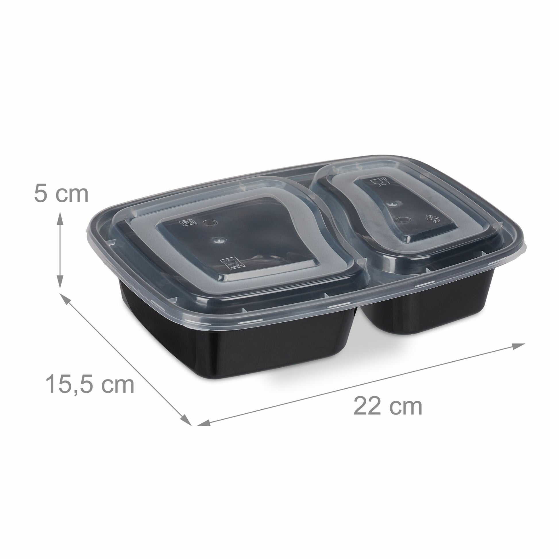 Relaxdays Take-away-Box, Polypropylen (PP), 2-geteilt – 1 l, schwarz – 1 Stk.